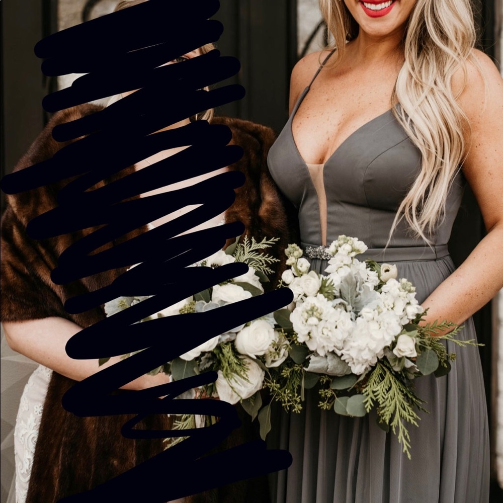 Floor length grey bridesmaid dress